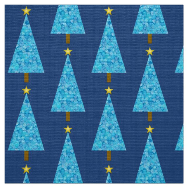 Blue flowers on a modern Christmas tree Fabric (Swatch)