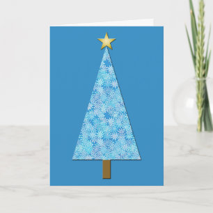 Blue flowers on a modern Christmas tree Holiday Card