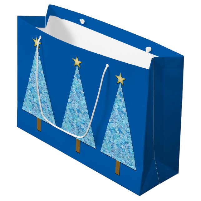 Blue flowers on a modern Christmas tree Large Gift Bag (Front Angled)