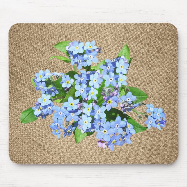 Blue Flowers on Burlap Country Mousepad (Front)