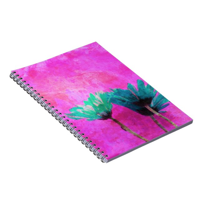 Blue Flowers on Grungy Pink Notebook (Right Side)