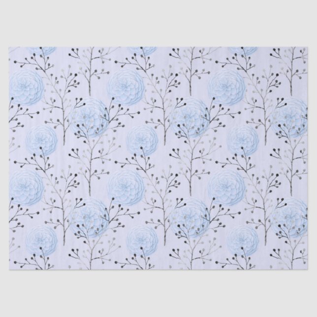 Blue Flowers on Light Blue Decoupage Tissue Paper (Front)