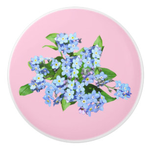 Blue Flowers on Pastel Pink Ceramic Pull