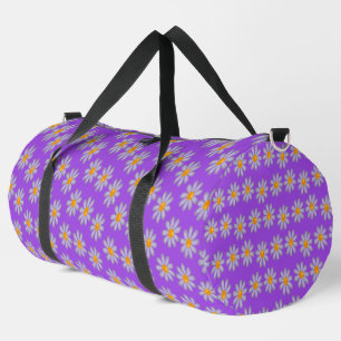 Blue flowers on purple duffle bag