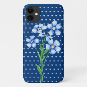 blue flowers on white stars iPhone 11 case