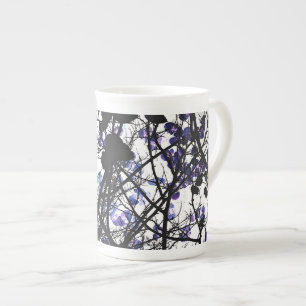 Blue flowers on winter tree concept digital art bone china mug