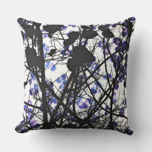 Blue flowers on winter tree concept digital art throw pillow