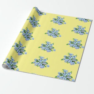 Blue Flowers on Yellow Country Gift Wrapping Paper
