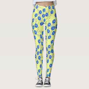 Blue Flowers on Yellow Leggings