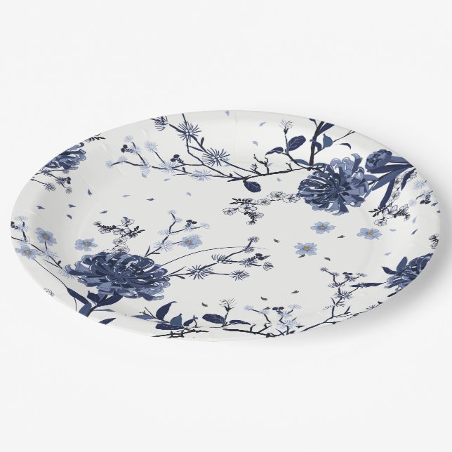 Blue flowers paper plate (Angled)