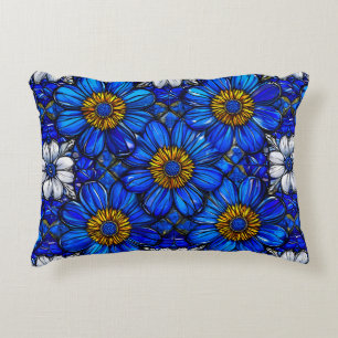 Blue flowers pattern accent pillow