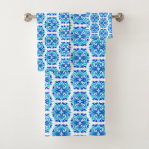 Blue Flowers, Pattern Of Flowers, Floral Pattern Bath Towel Set