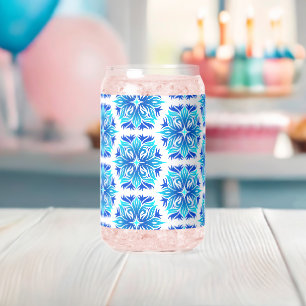 Blue Flowers, Pattern Of Flowers, Floral Pattern Can Glass