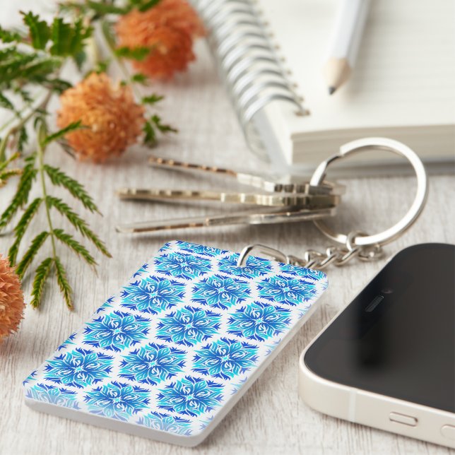 Blue Flowers, Pattern Of Flowers, Floral Pattern Keychain (Front Right)