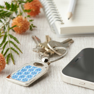 Blue Flowers, Pattern Of Flowers, Floral Pattern Keychain