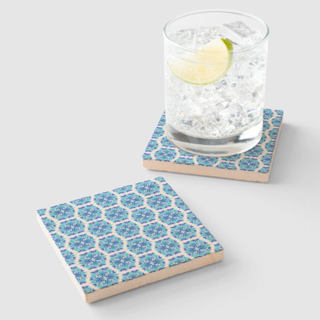 Blue Flowers, Pattern Of Flowers, Floral Pattern Stone Coaster (Side)