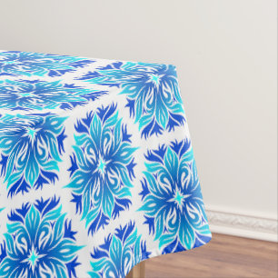 Blue Flowers, Pattern Of Flowers, Floral Pattern Tablecloth