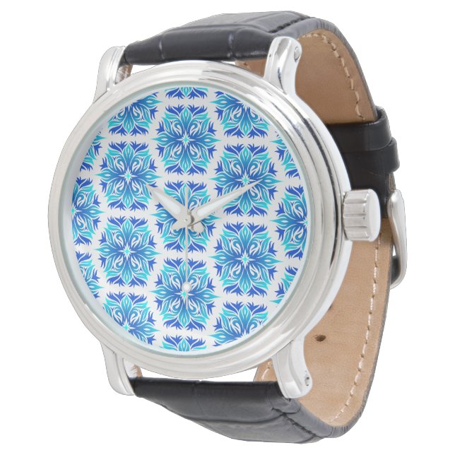 Blue Flowers, Pattern Of Flowers, Floral Pattern Watch (Angled)
