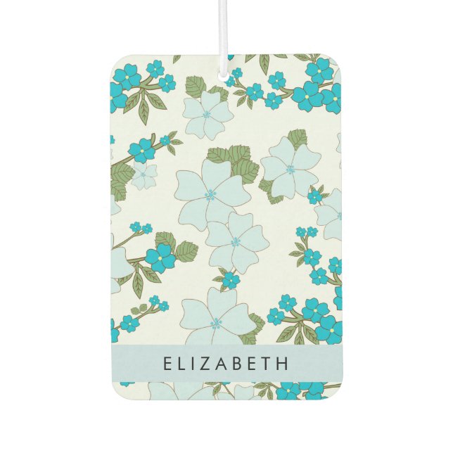 Blue Flowers, Pattern Of Flowers, Your Name Air Freshener (Front)