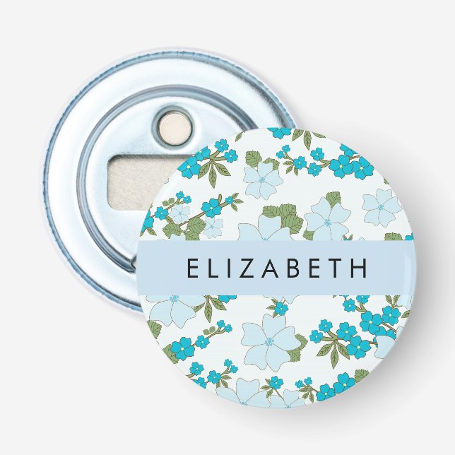 Blue Flowers, Pattern Of Flowers, Your Name Bottle Opener (Front)