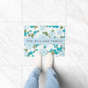 Blue Flowers, Pattern Of Flowers, Your Name Doormat