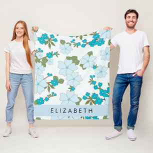 Blue Flowers, Pattern Of Flowers, Your Name Fleece Blanket