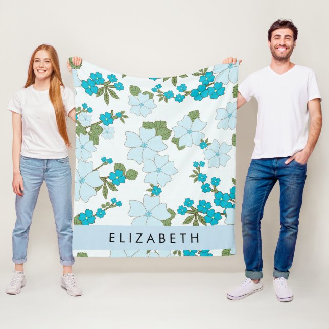 Blue Flowers, Pattern Of Flowers, Your Name Fleece Blanket (In Situ)