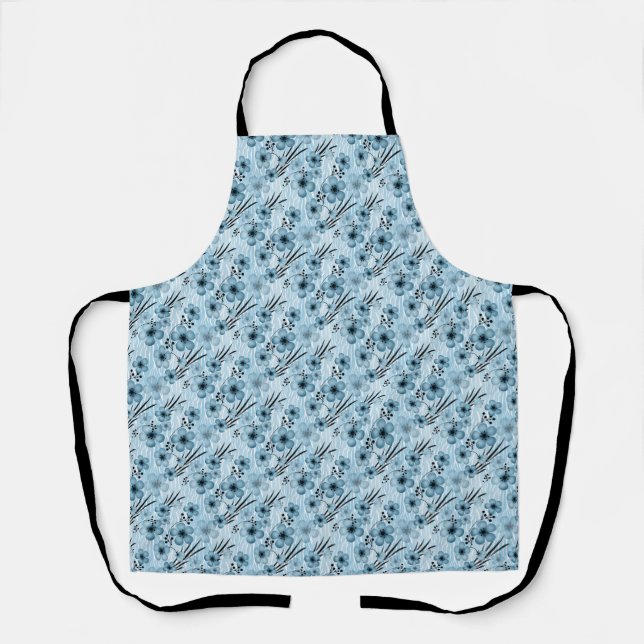 Blue flowers pattern on tiger background apron (Front)