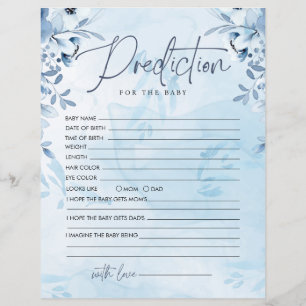 Blue Flowers Prediction For Baby Shower Game