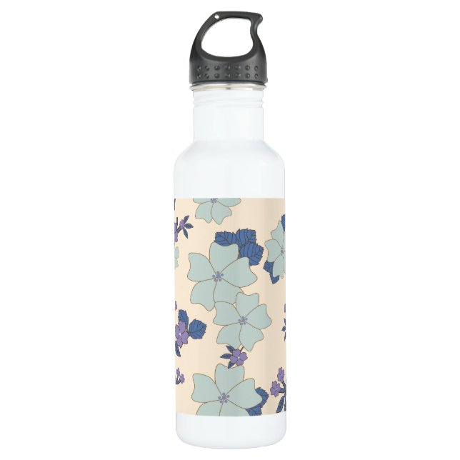 Blue Flowers, Purple Flowers, Floral Pattern 710 Ml Water Bottle (Front)