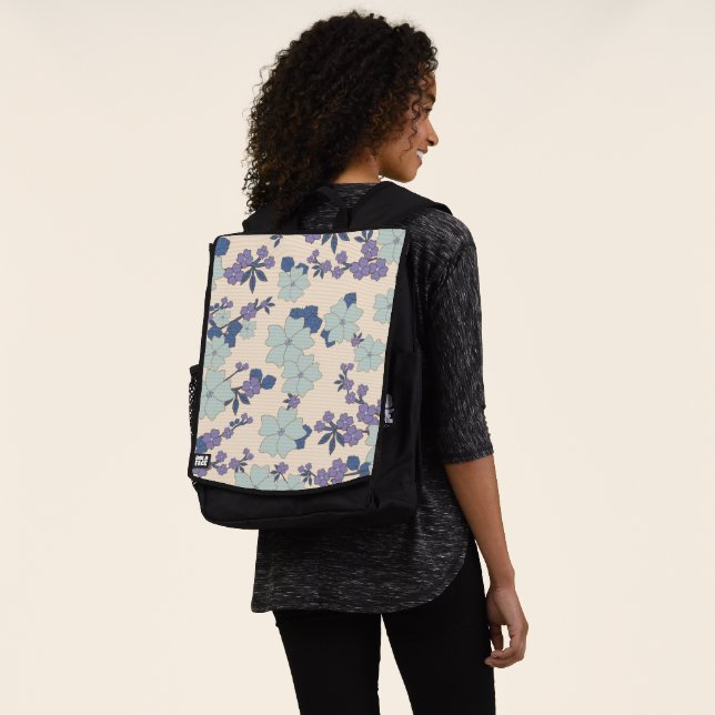 Blue Flowers, Purple Flowers, Floral Pattern Backpack (Worn)