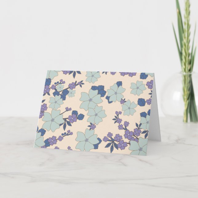 Blue Flowers, Purple Flowers, Floral Pattern Card (Front)