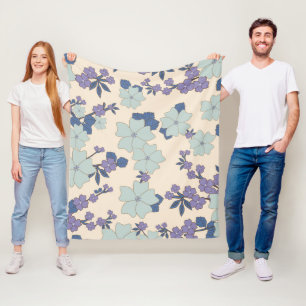 Blue Flowers, Purple Flowers, Floral Pattern Fleece Blanket