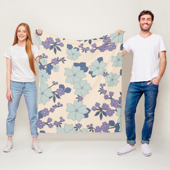 Blue Flowers, Purple Flowers, Floral Pattern Fleece Blanket (In Situ)