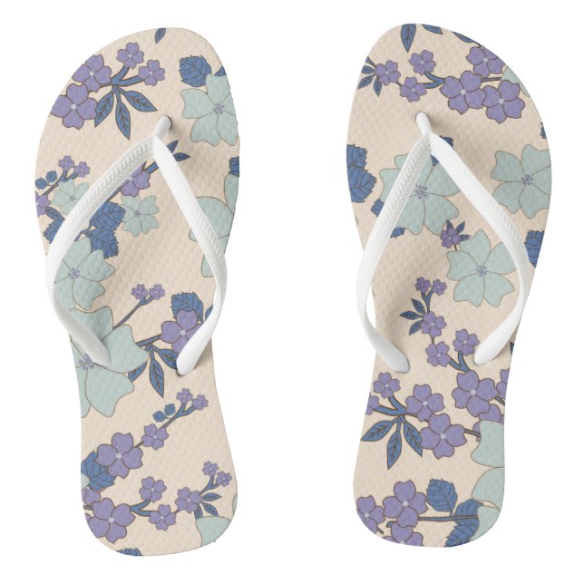 Blue Flowers, Purple Flowers, Floral Pattern Flip Flops (Footbed)