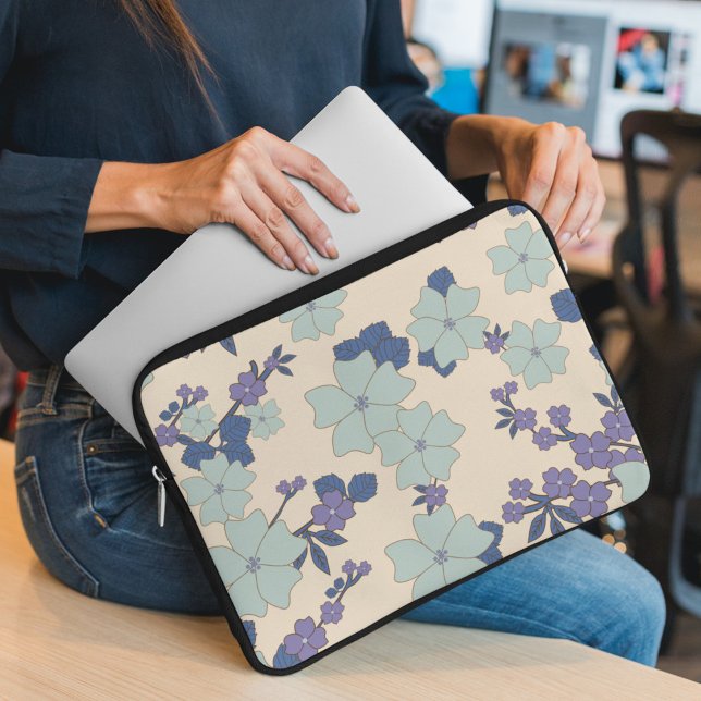 Blue Flowers, Purple Flowers, Floral Pattern Laptop Sleeve (Creator Uploaded)