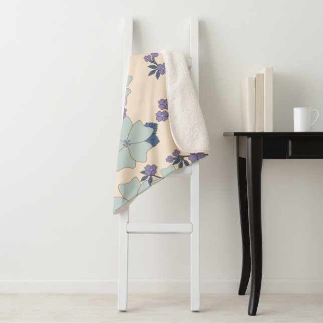 Blue Flowers, Purple Flowers, Floral Pattern Sherpa Blanket (In Situ)