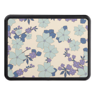 Blue Flowers, Purple Flowers, Floral Pattern Trailer Hitch Cover