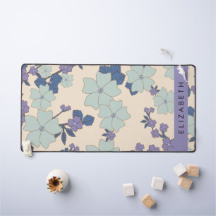 Blue Flowers, Purple Flowers, Floral, Your Name Desk Mat