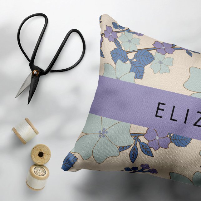 Blue Flowers, Purple Flowers, Floral, Your Name Pillowcase (Creator Uploaded)