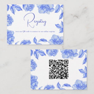 Blue Flowers - QR Code Bridal Shower Registry  Enclosure Card