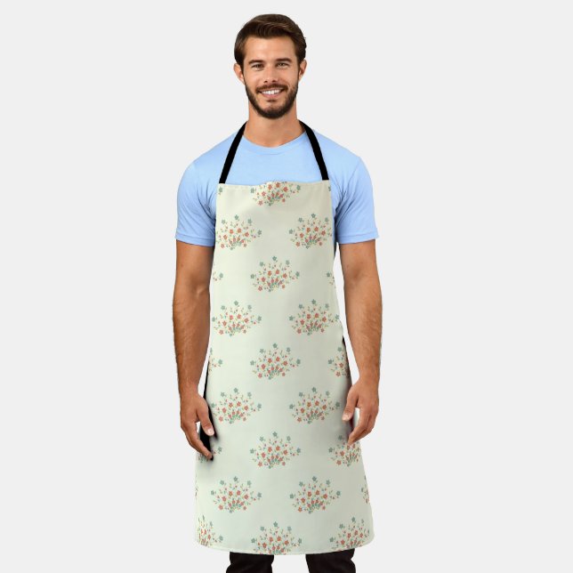 Blue Flowers, Red Flowers, Pattern Of Flowers Apron (Worn)