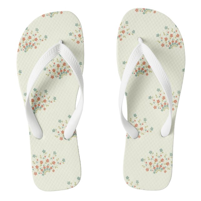 Blue Flowers, Red Flowers, Pattern Of Flowers Flip Flops (Footbed)