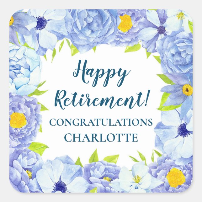 Blue Flowers Retirement Party Favour Tag (Front)