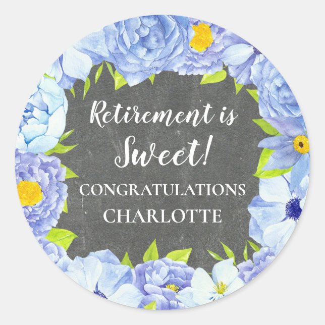 Blue Flowers Retirement Party Favour Tag (Front)
