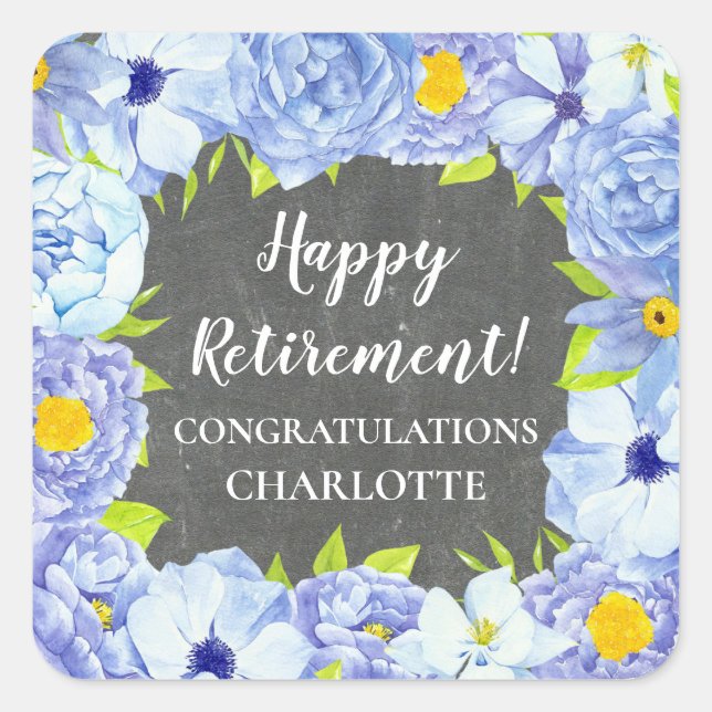 Blue Flowers Retirement Party Favour Tag (Front)
