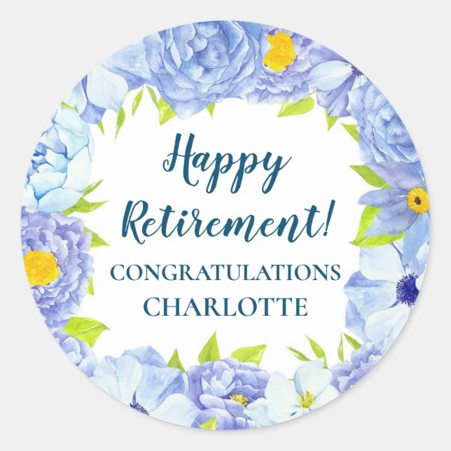 Blue Flowers Retirement Party Favour Tag (Front)