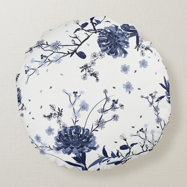 Blue flowers round pillow (Back)