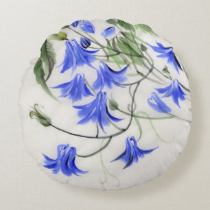 Blue Flowers Round Pillow