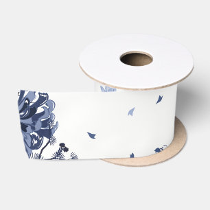 Blue flowers satin ribbon